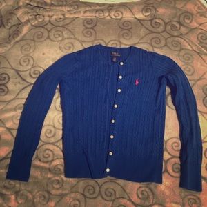 Ralph Lauren Girls cable knit cardigan w/pink pony